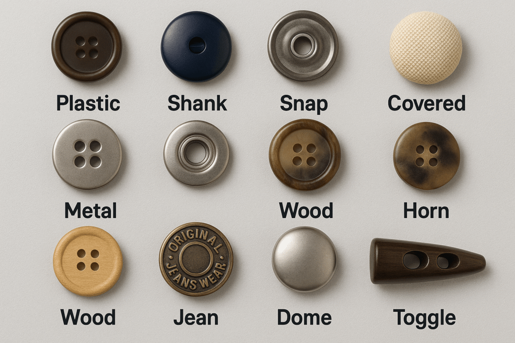 Buttons used in garment manufacturing