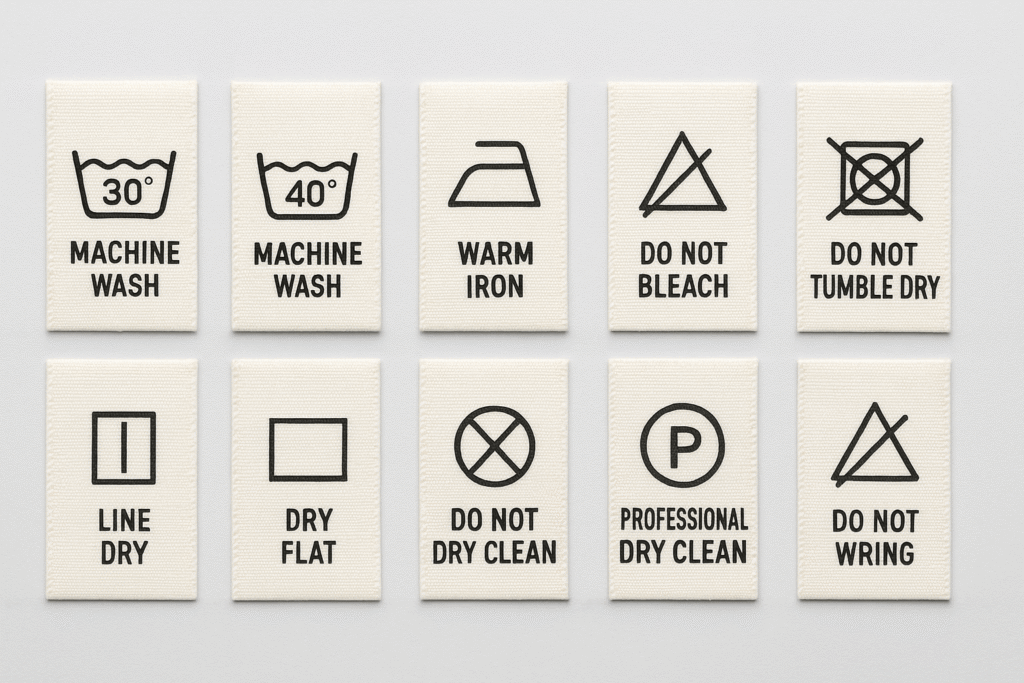 Wash care labels for garments